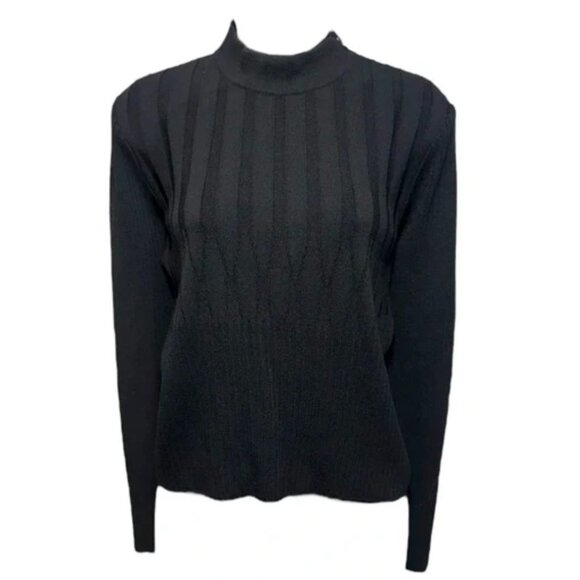 St. John Collection by Marie Gray Sweater Size 10 Mock Neck Rib Knit Top Black - Picture 2 of 11